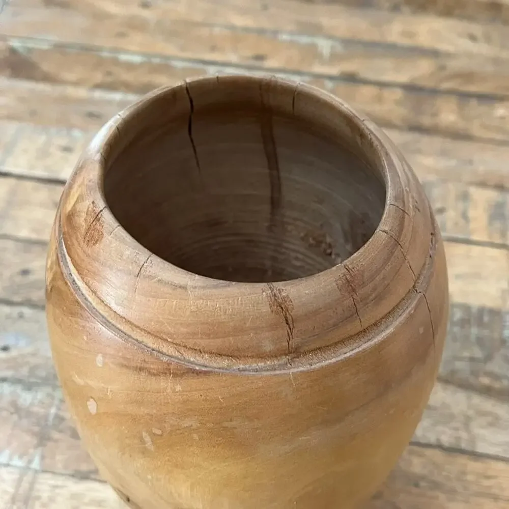 Hand Turned Wooden Table Vase 9” Tall Artist Made Light Brown
